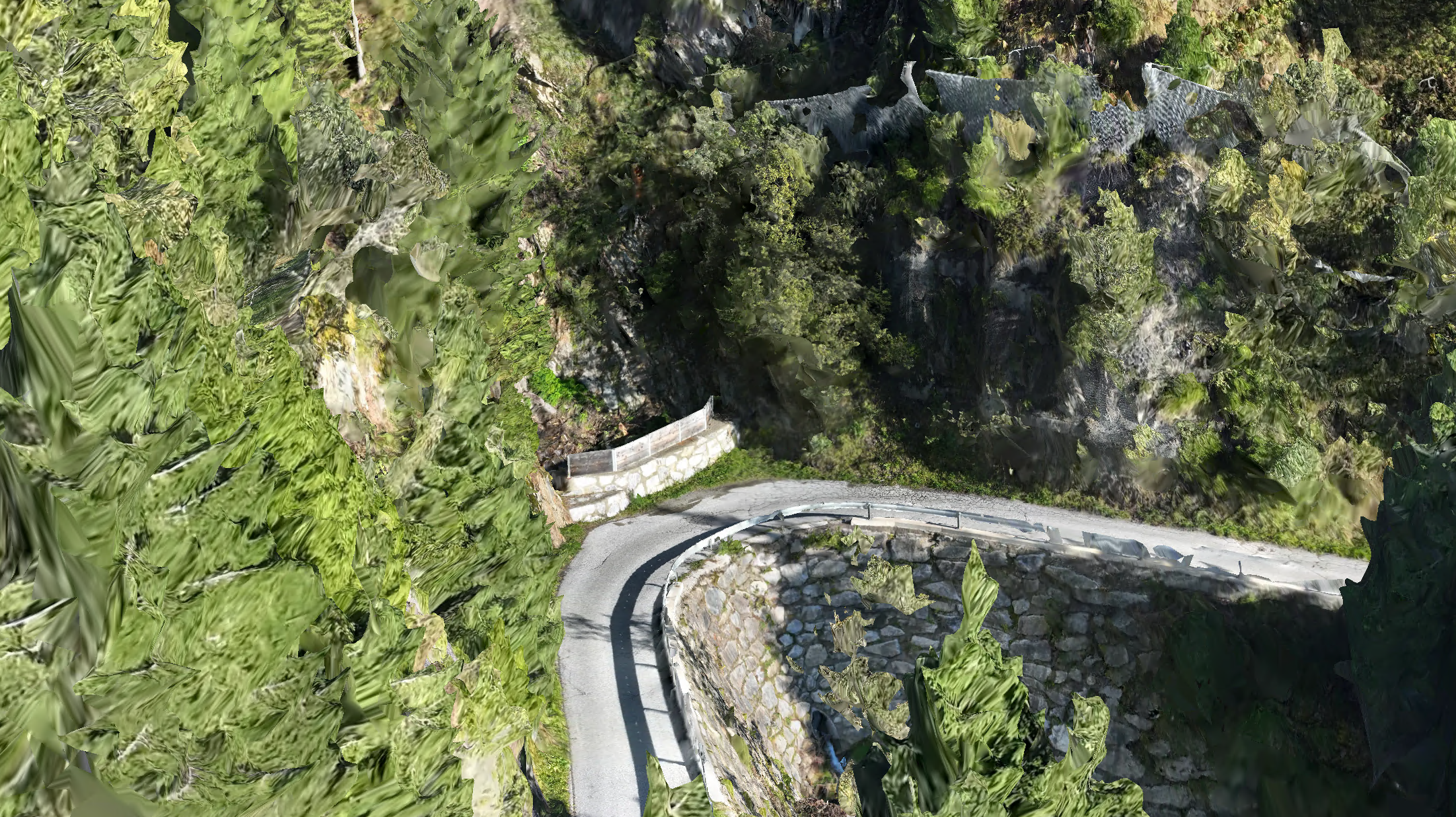 3D terrain model with buildings and a highlighted hazard area